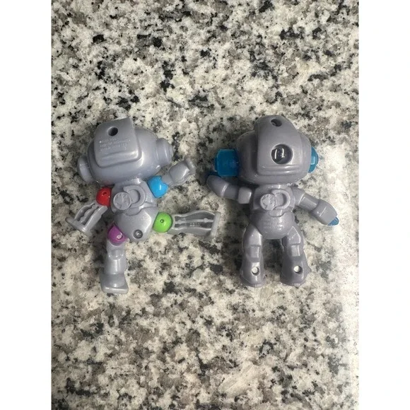 Two Robot Action Figures Kids Toys Gray Blue Movable Parts Collectible - Picture 2 of 2